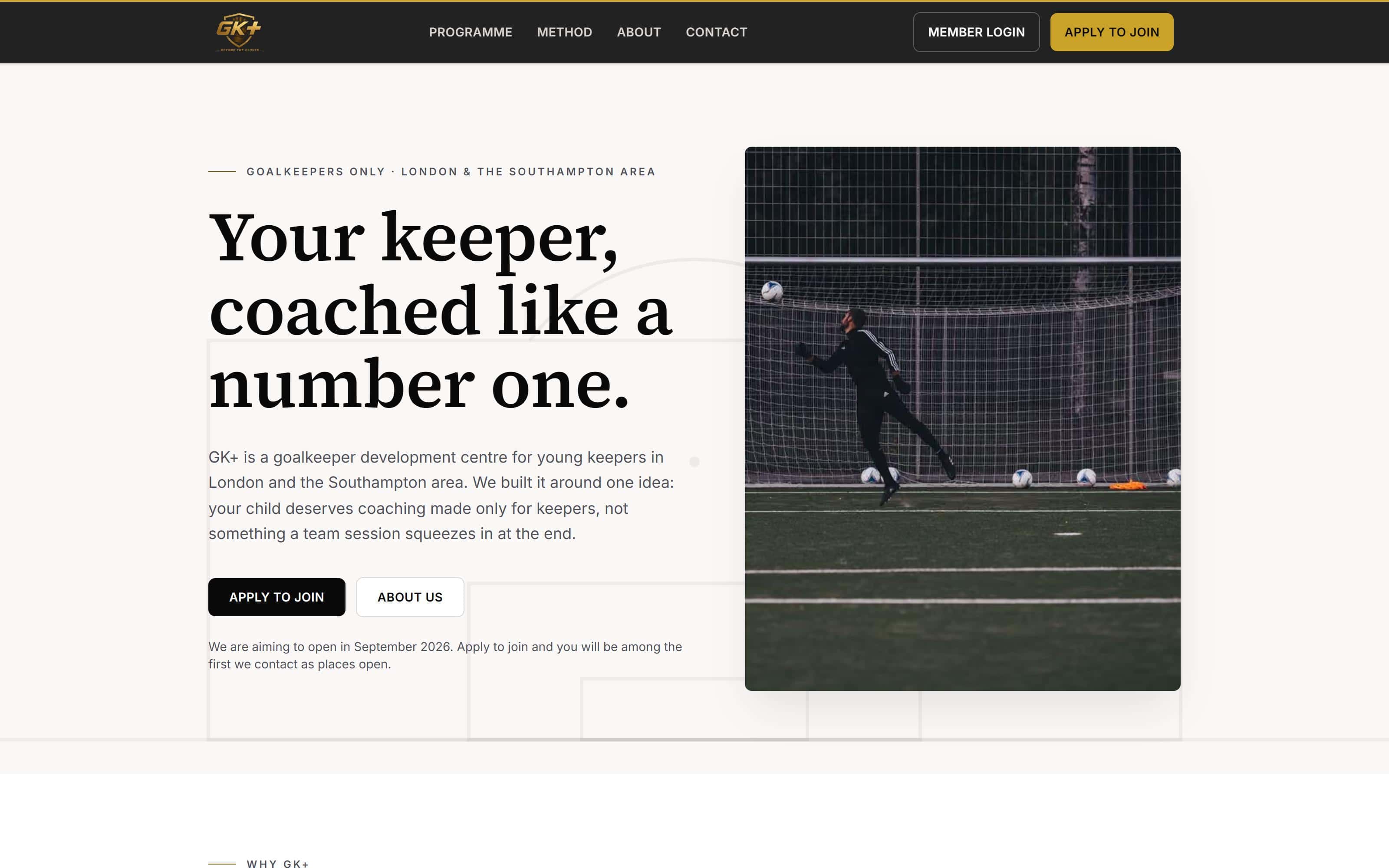 The GK+ Development Centre homepage for specialist goalkeeper coaching