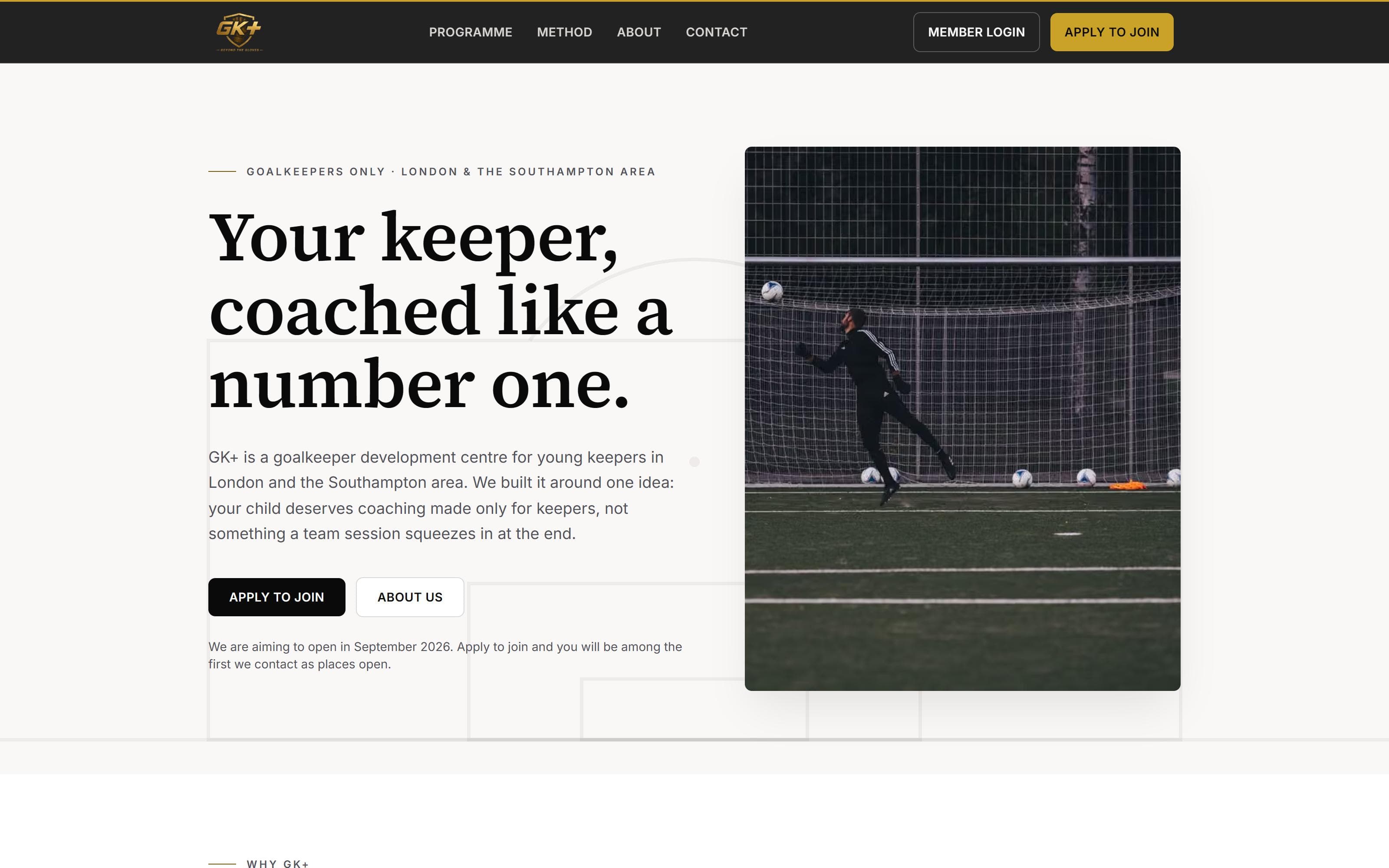The GK+ Development Centre homepage for specialist goalkeeper coaching